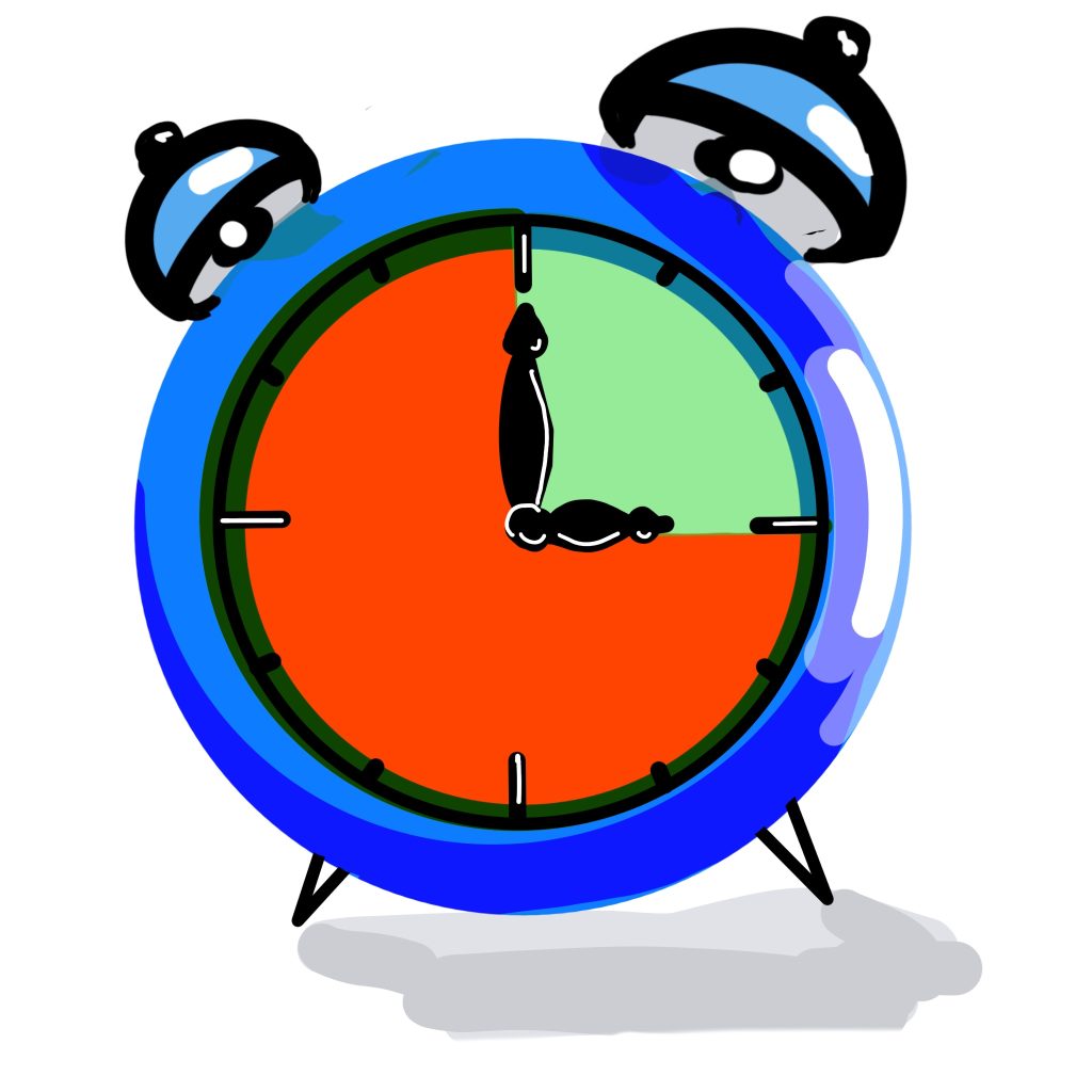 Uhr mit blauem Gehäuse, die 3Std als grünen Bereich anzeigt